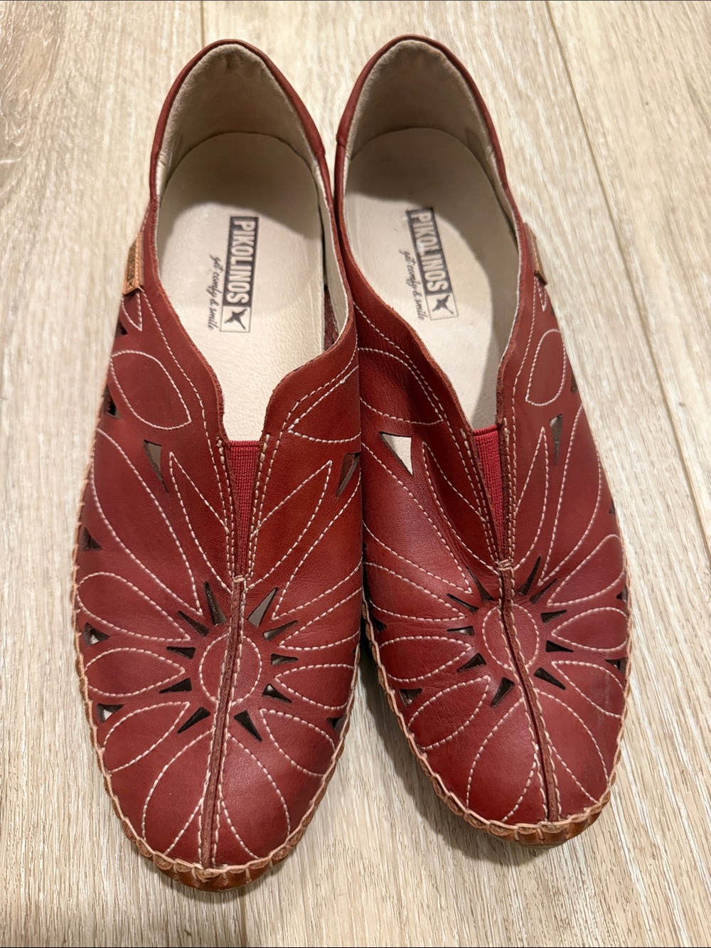 PIKOLINOS Women's Rust Red Leather Slip-On Loafers